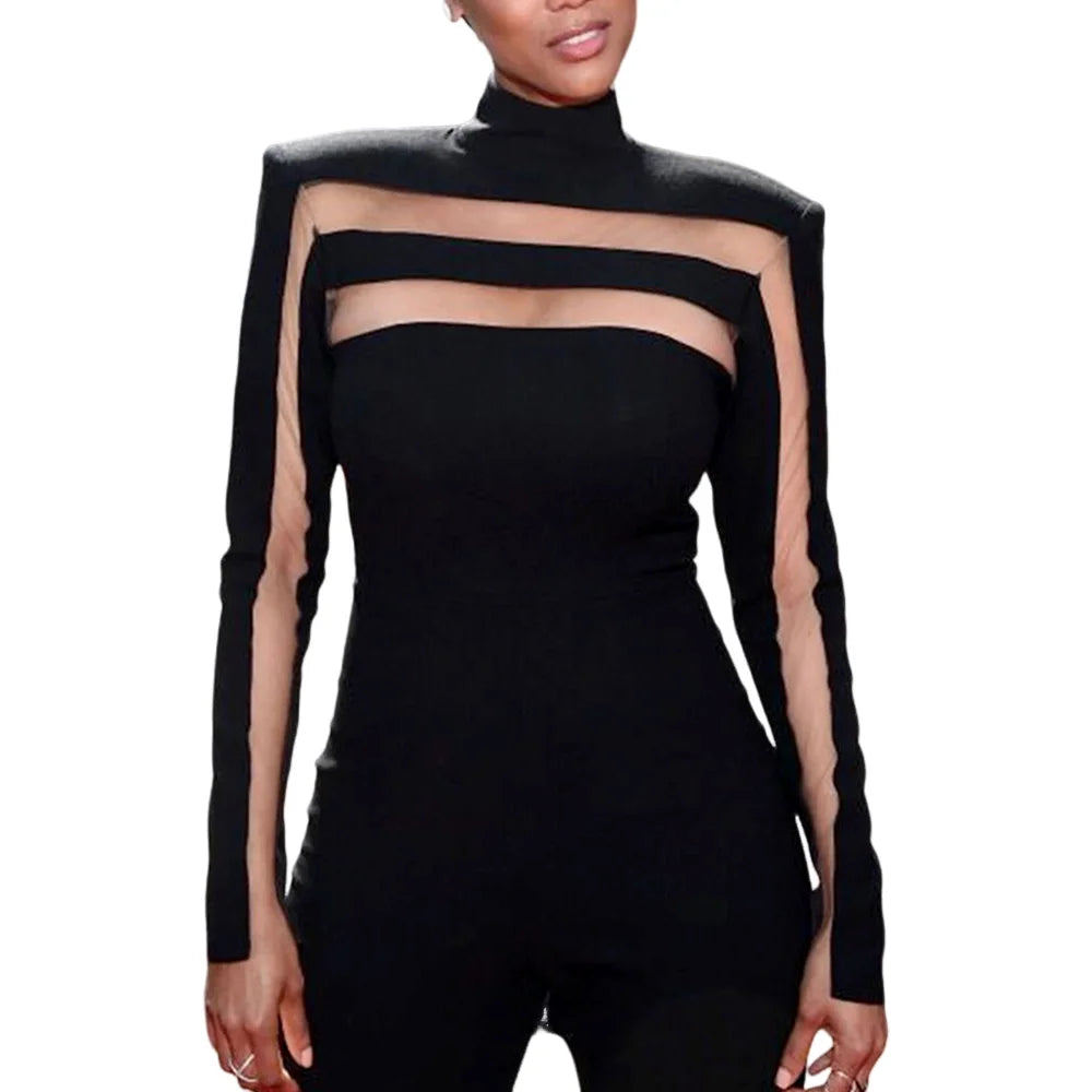 Sexy and Club, Mesh Cut-Out High-Neck Black Women's Top