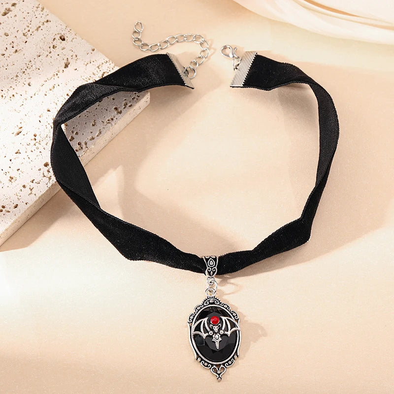 Dark Cross Gothic Vampire Cameo Pendant, Velvet Choker Necklace, Multi Designs