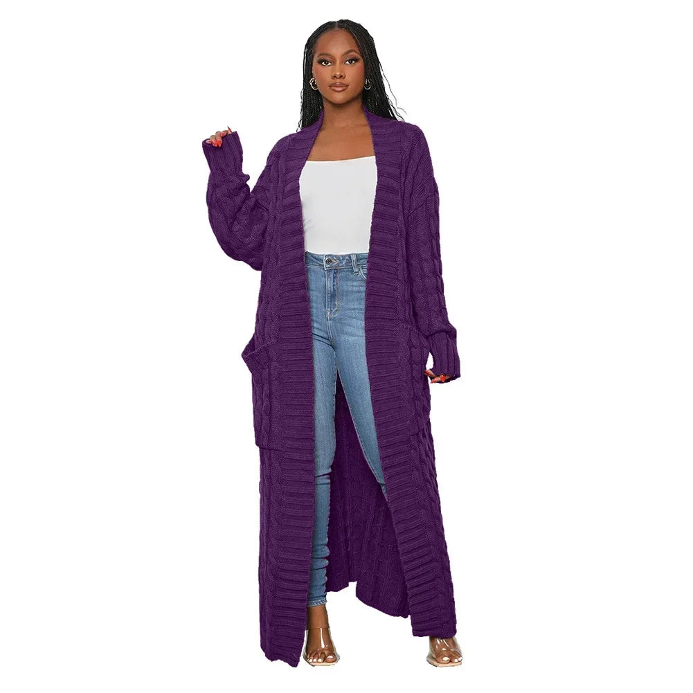 Vireous Very Long Cardigan, Women's Cable Knit Jacket, Multicolours