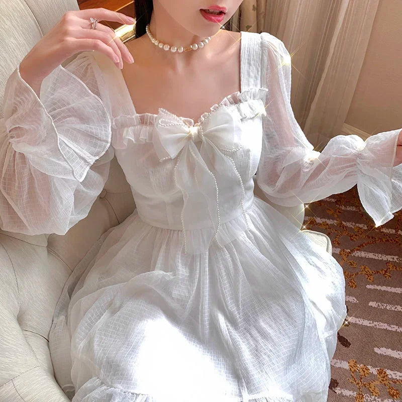French Sweet Summer Princess Dress, White Chiffon Special Occasion Dress