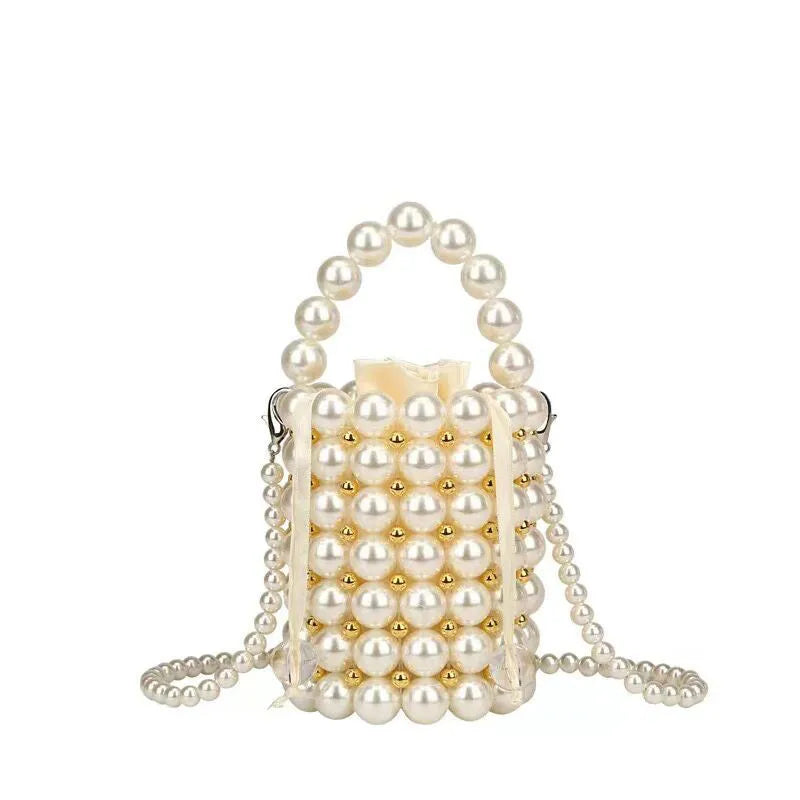 Handmade Pearl Shoulder Tote Bag, Wedding Evening Handbag