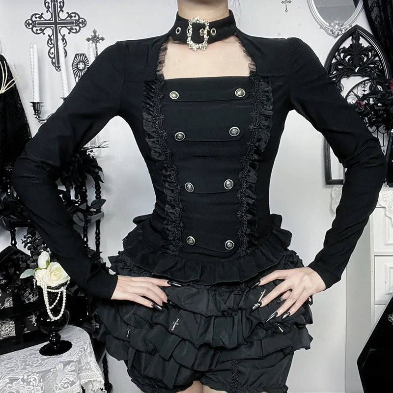 Dark Cross Alt-Goth Form-Fitting Bandage Jacket with Buckle Collar