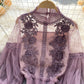 Lace See-Through Puff-Sleeve Vintage Fashion Blouse