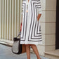 Vireous Black and White Contrast Colour Elegant Casual Dress