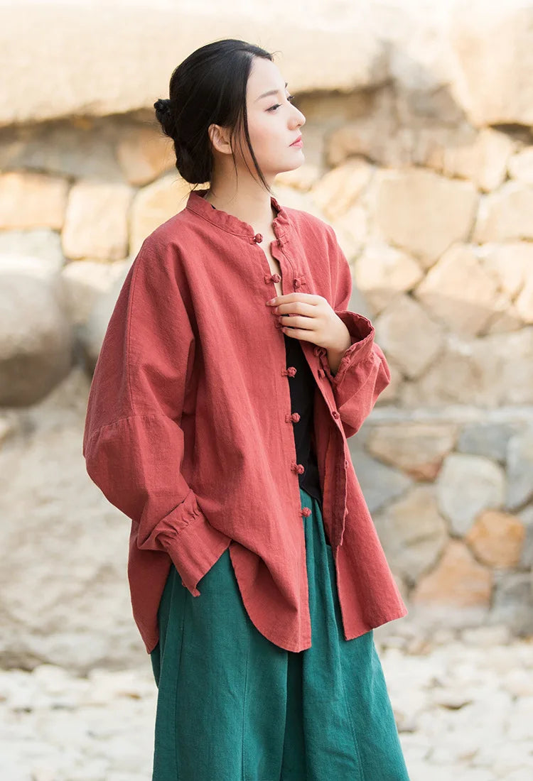 Fashion Cotton Linen Women's Stand Collar Jacket, Multi Colours