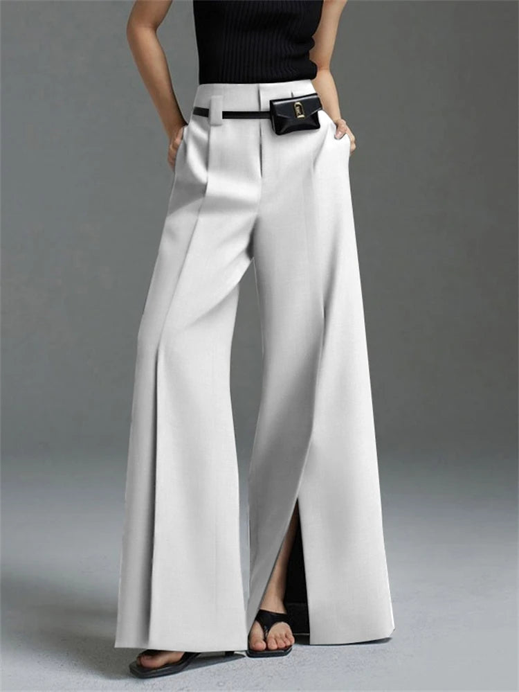 Women's Very Wide Leg Urban Pleated Split-Front Trousers