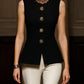 Women's Black Elegant Summer Sleeveless Tailored Tunic Top