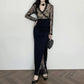 Dark Cross Black Lace Patchwork Long-Sleeve Dress