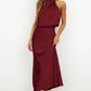 Vireous Summer Silk Satin Sleeveless Long Dress, Draped Bodice