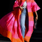 Vireous Pink Orange Big Bold Elegant Cape Coat, Catwalk Collection