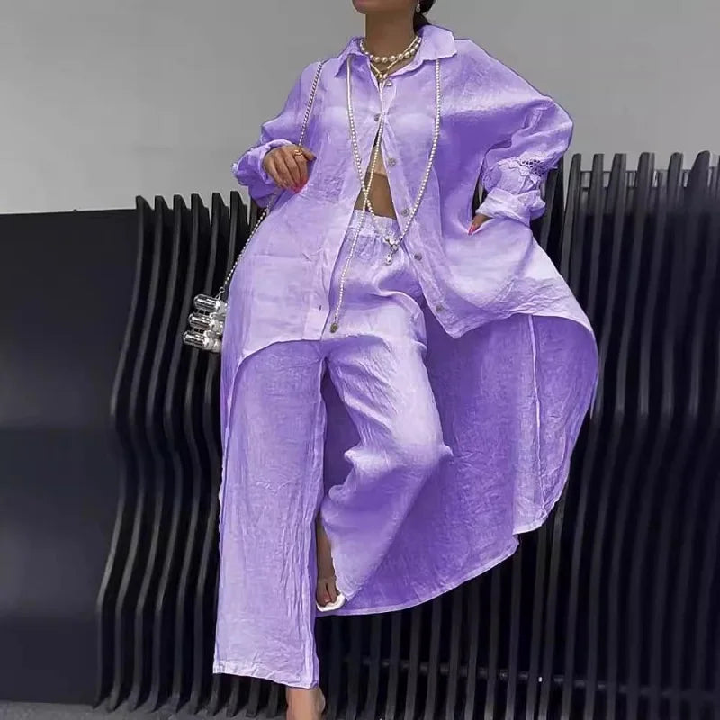 Cotton Linen Women's Summer Suit, Long Tail Shirt Outfit