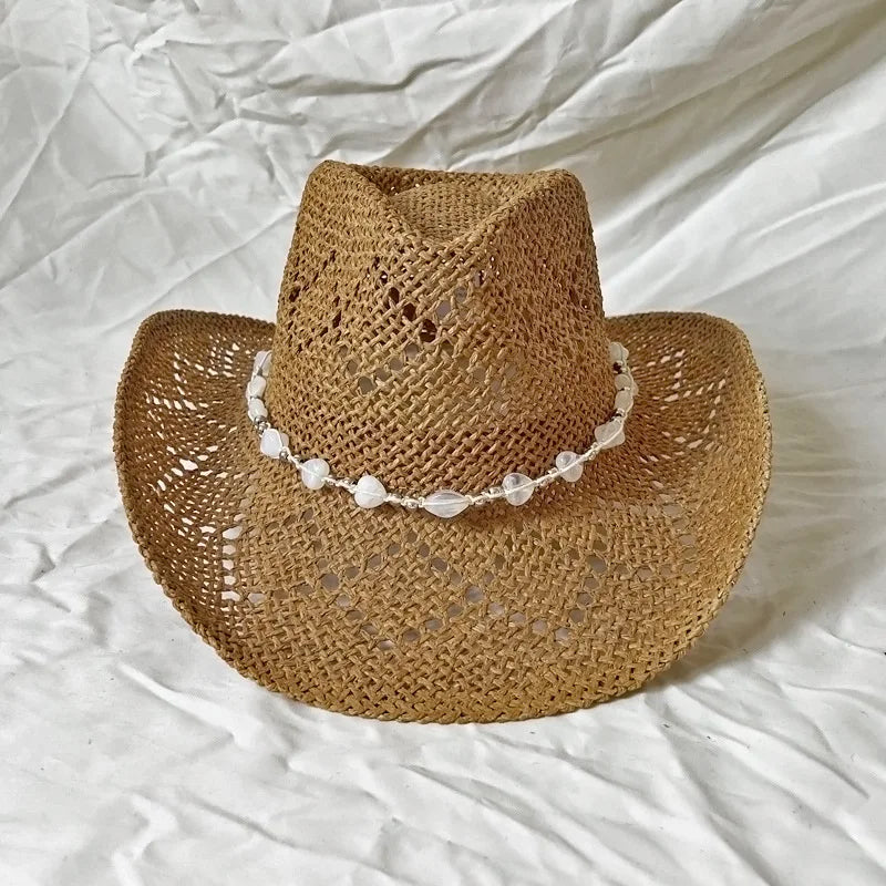Women's Openwork Woven Cowboy Hat, Multicolours