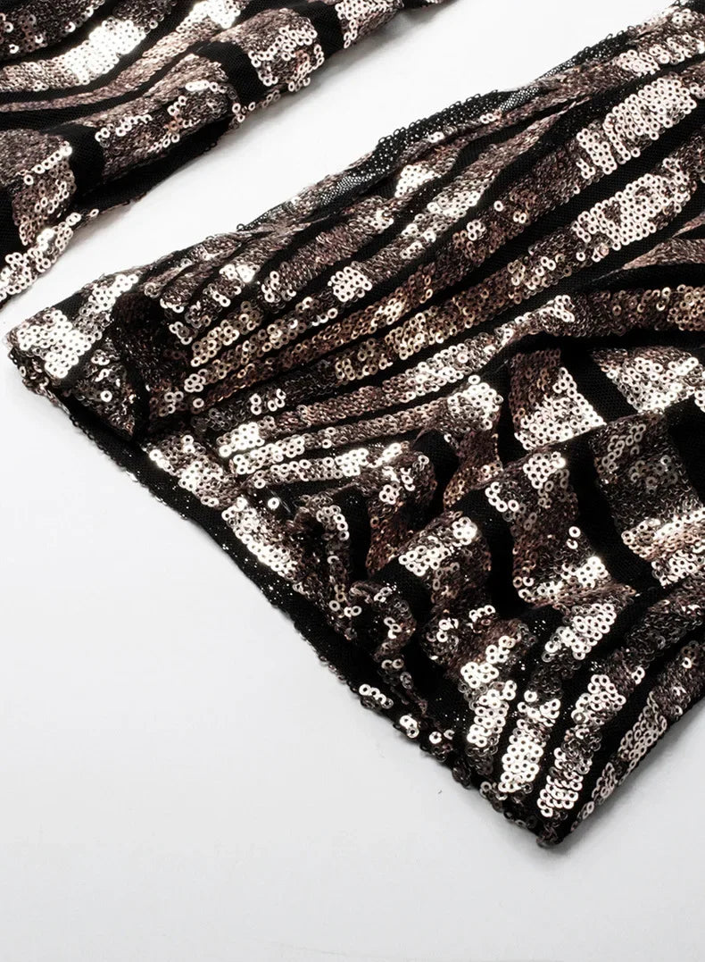 Vireous Women's Sparkling Sequin Slacks, Loose Mid-Waist Trousers