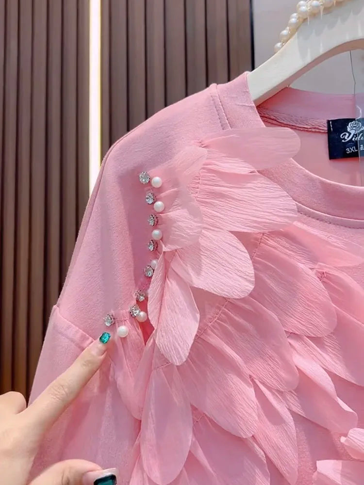 Loose Summer Glam Feather Short-Sleeve Women's Short Dress