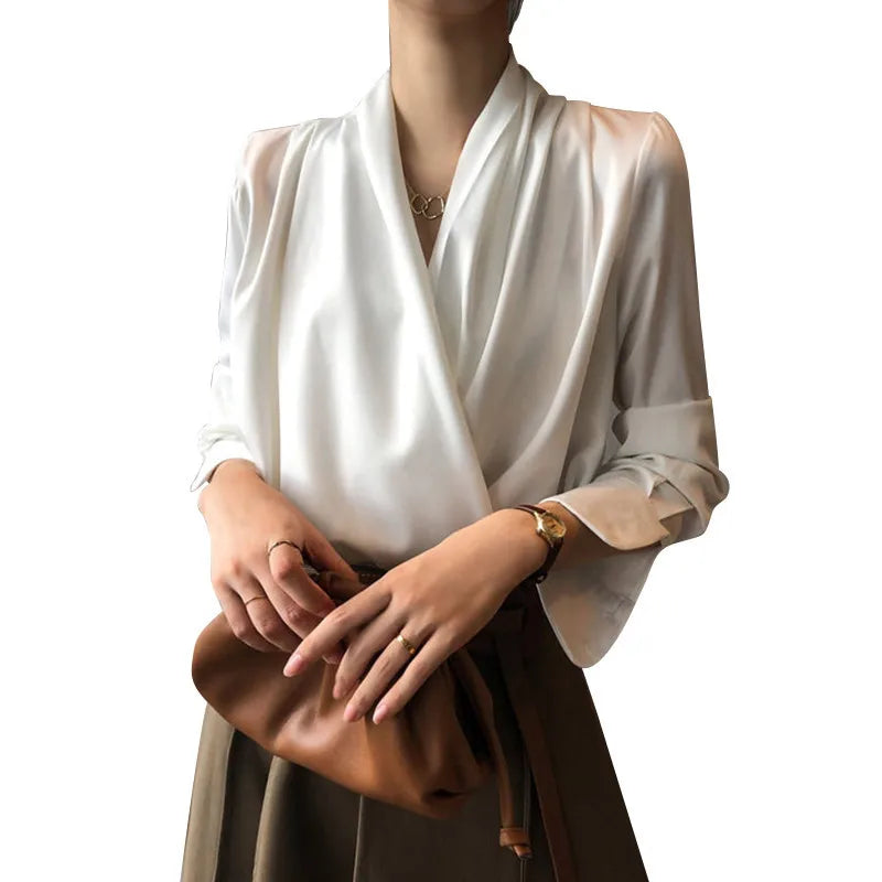 Vireous Everyday Casual Satin Cross-Collar Women's Shirt