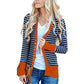Vibrant Stripe Women's Cardigan Coat, Single Breasted Long Sleeves