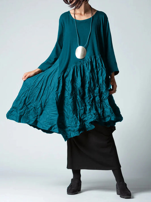 Vintage Asymmetrical Hem Loose Flared Overdress, Plus Sizes