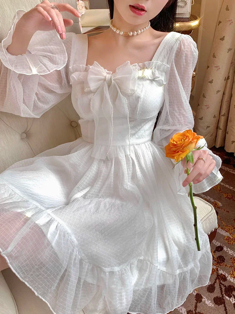 French Sweet Summer Princess Dress, White Chiffon Special Occasion Dress