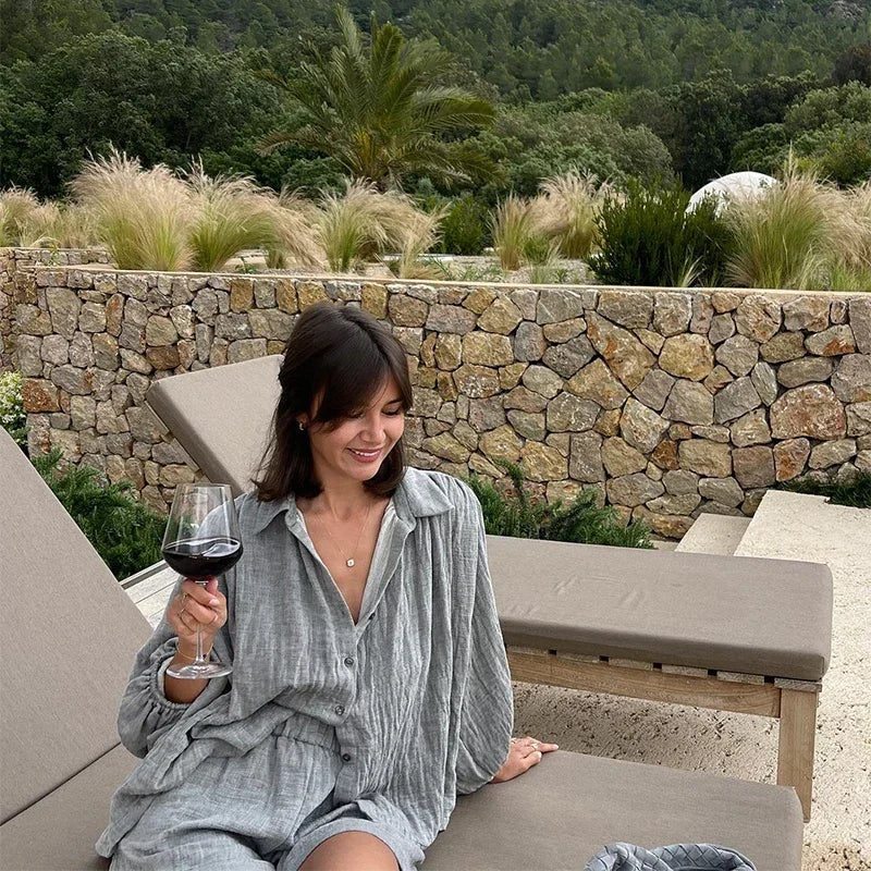 Cotton Linen Women's Two-Piece Summer Shorts Set, Plus Sizes