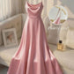 Vireous Pearl-Beaded Strap Satin Slip Retro Dress, Elegant Summer Evening Dress