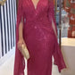 Elegant Sequin Evening Dress, V-Neck Cloak Sleeves