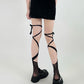 Summer Sexy Long Japanese-Style Socks, Irregular Lace-Tie Fishnet Stockings
