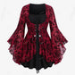 Gothic Bell Sleeves Organza Mesh Lace-Up Blouse, Plus Sizes