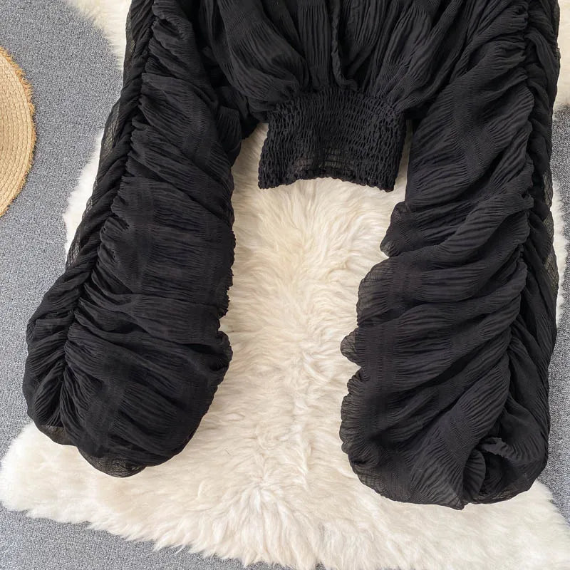 Vireous Women's Sexy Chiffon Sheer Short Blouse