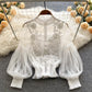 Lace See-Through Puff-Sleeve Vintage Fashion Blouse