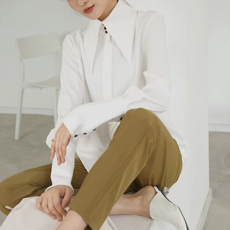 Vireous Elegant Exaggerated Sharp-Collar Avant Garde Blouse, Businesswear