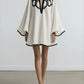 Avant Garde Black and White Contrast Bell-Sleeve Loose Fit Mini Dress