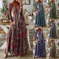 Floral Print Women's Hippy Dress, Bohemian Flare-Sleeves Long Dress