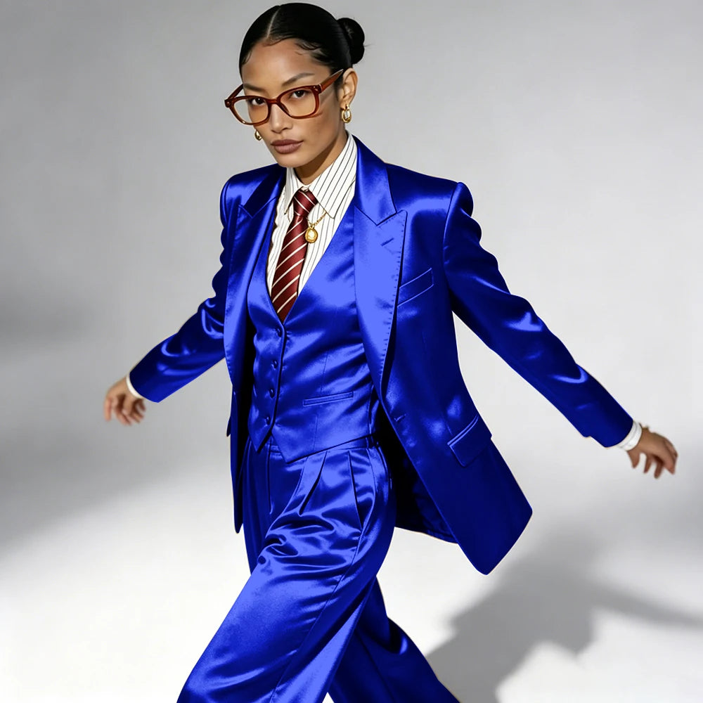 Professional Performance Wear Women's Tuxedo, Gold Satin Three-Piece Suit, Night Wear