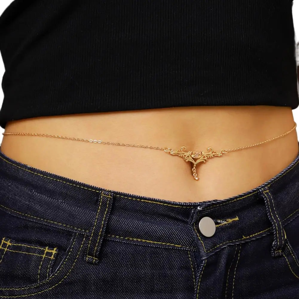 Gothic 'Heart Flame' Waist Chain, Punk Metal Belly Chain for Beach Bikini Party Club
