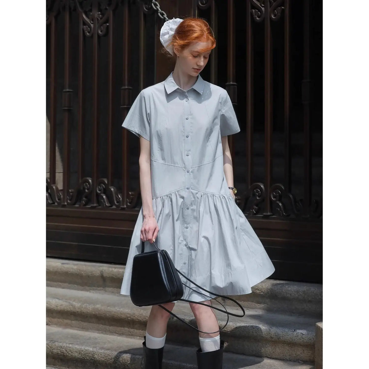 Elegant Preppy Dress, Summer Slim-Fit Shirt Dress