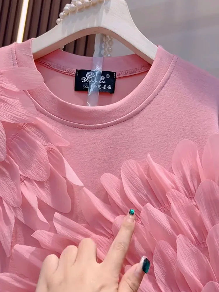 Loose Summer Glam Feather Short-Sleeve Women's Short Dress