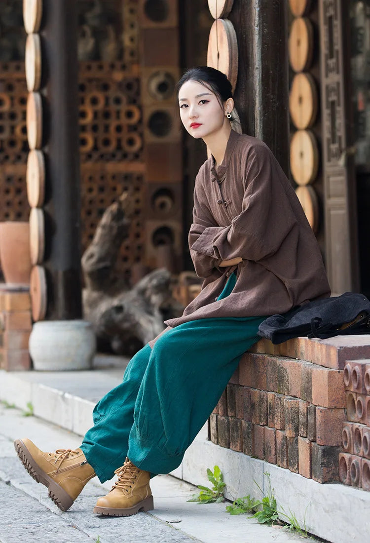 Fashion Cotton Linen Women's Stand Collar Jacket, Multi Colours