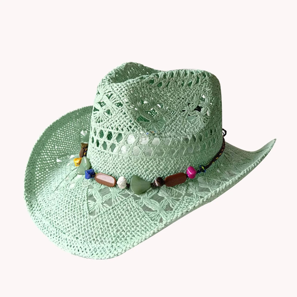 Women's Openwork Woven Cowboy Hat, Multicolours