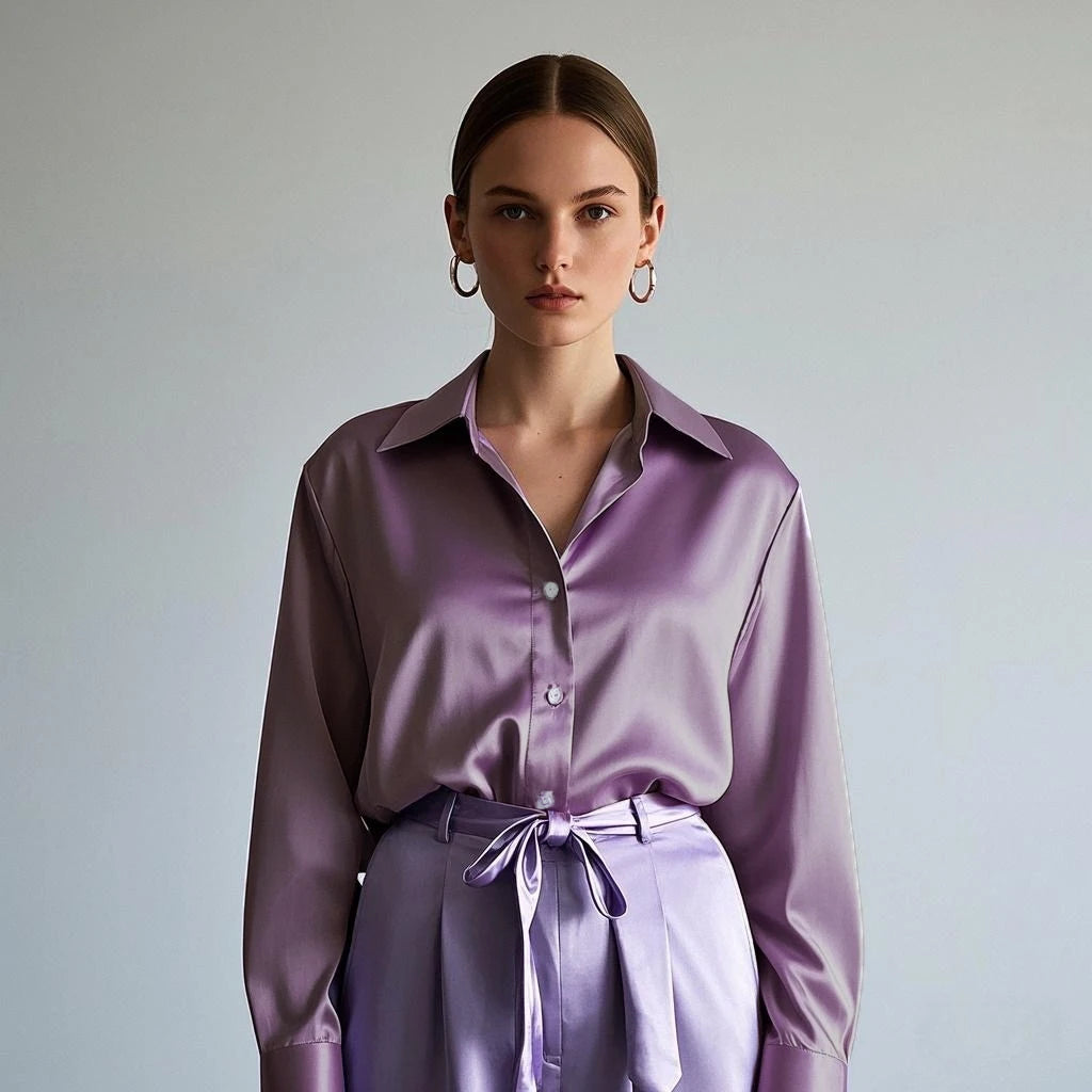 Vireous Luxury Soft Satin Women's Classic Shirt, Block Colours