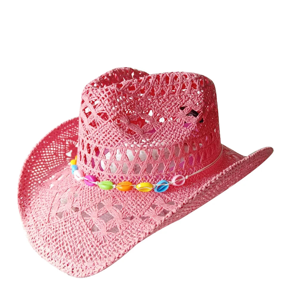 Women's Openwork Woven Cowboy Hat, Multicolours
