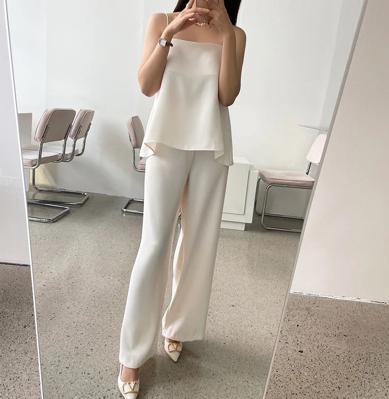 Vireous Simple Two-Piece Women's Summer Pants Suit