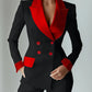 Women's Patchwork-Tailored Contrast Colour Blazer, Notched Collar Fashion Jacket