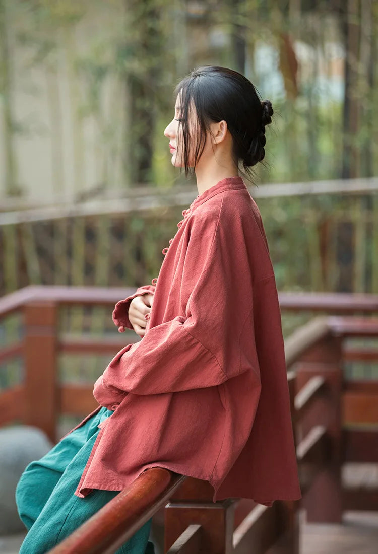 Fashion Cotton Linen Women's Stand Collar Jacket, Multi Colours