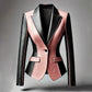 Women's Faux Leather Blazer Pink and Black Colourblock Notched Lapel Jacket, Plus Sizes