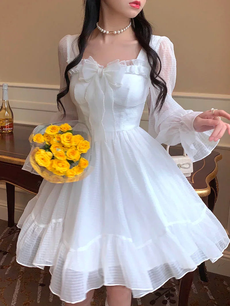 French Sweet Summer Princess Dress, White Chiffon Special Occasion Dress