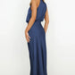 Vireous Summer Silk Satin Sleeveless Long Dress, Draped Bodice