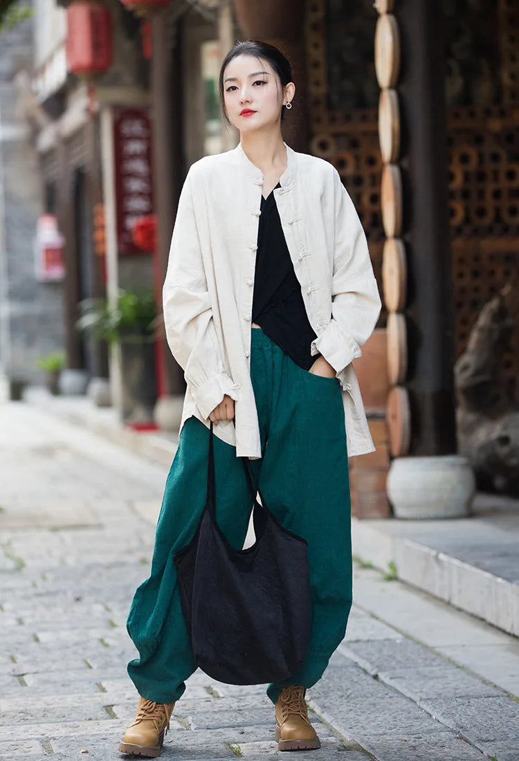 Fashion Cotton Linen Women's Stand Collar Jacket, Multi Colours