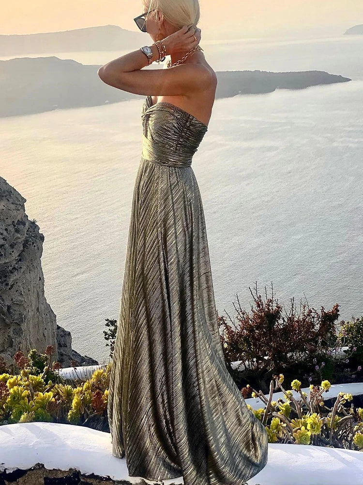 Vireous Sexy Twist Strapless Boho Elegant Evening Dress