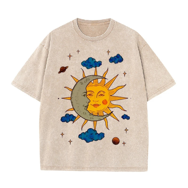 Moon and Sun Print Men's Oversize T-Shirt