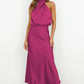 Vireous Summer Silk Satin Sleeveless Long Dress, Draped Bodice